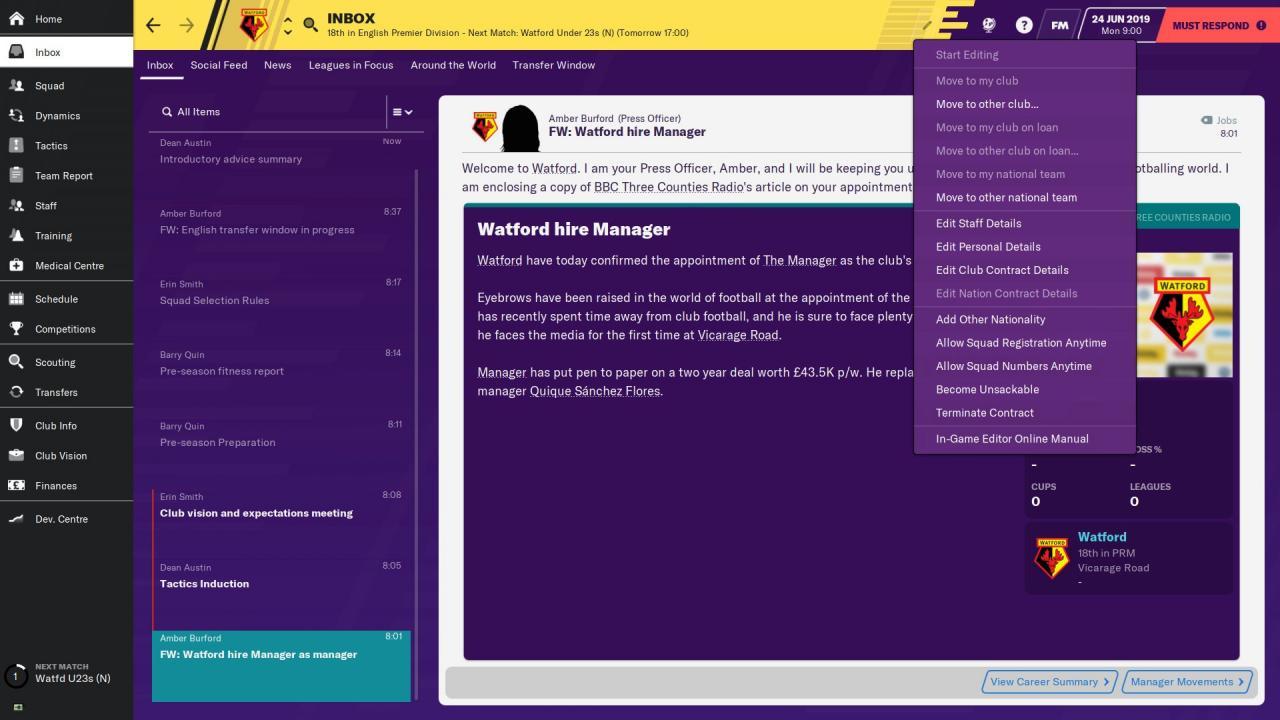 Screen Shot image 1 Football Manager 2020 In-Game Editor اوروبي بي سي رابط هديه ستيم