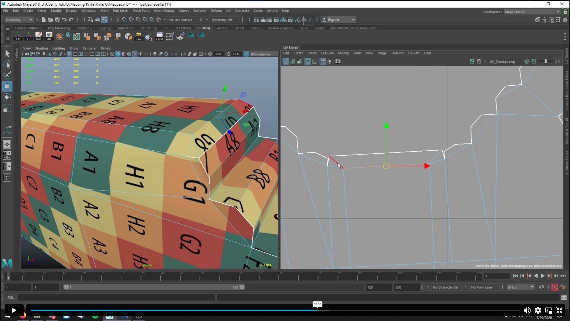 Screen Shot image 3 UV Mapping 3D Knife In Maya Alpha Academy كود