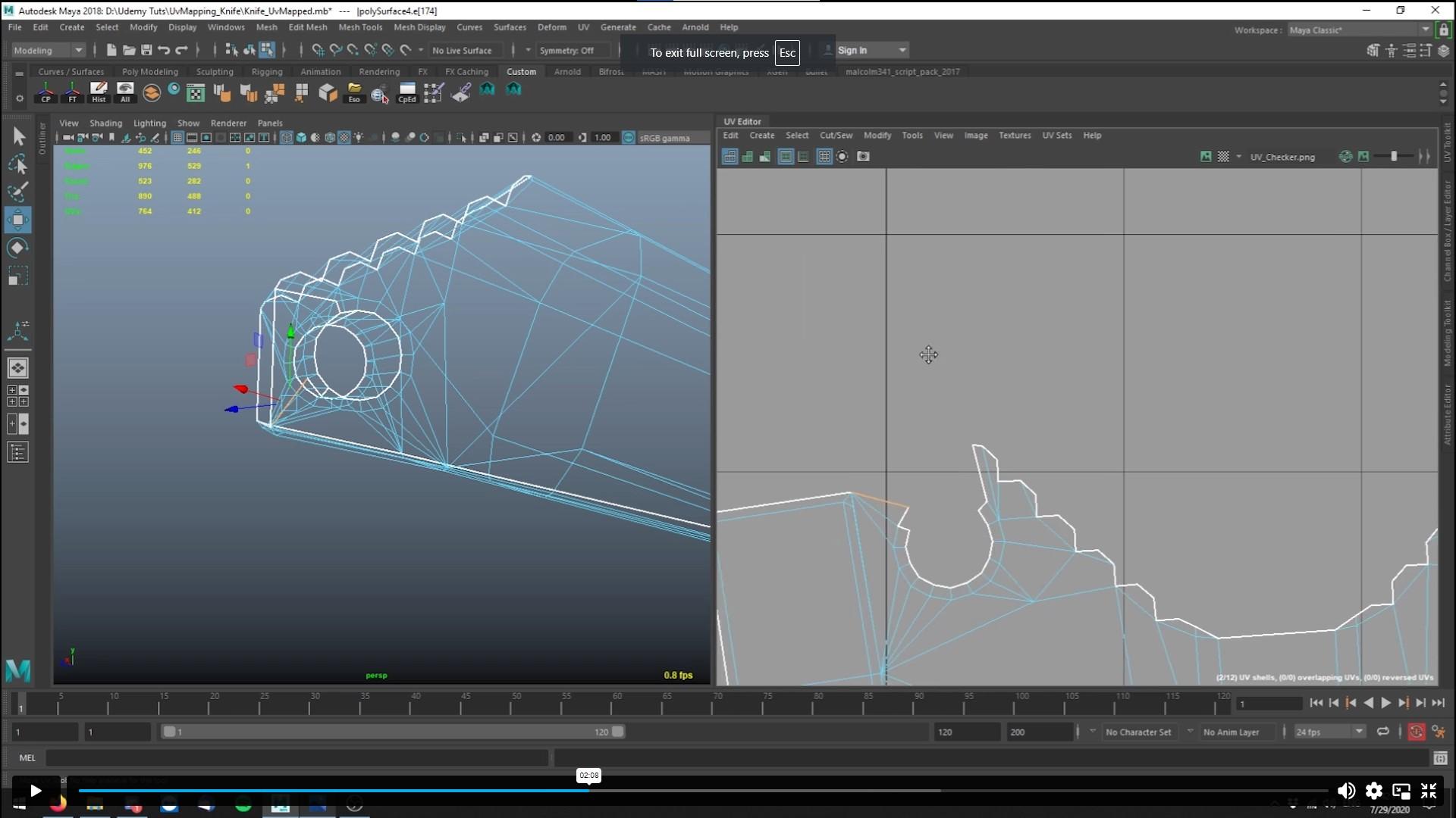 Screen Shot image 2 UV Mapping 3D Knife In Maya Alpha Academy كود