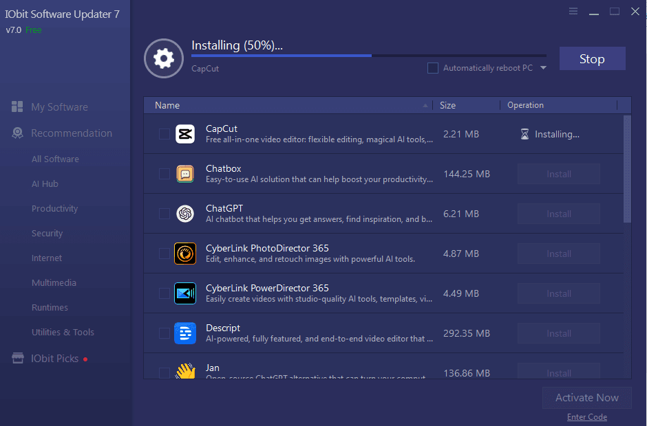 Screen Shot image 2 IObit Software Updater 7 Pro مفتاح (1 سنه / 3 اجهزة كمبيوتر مكتبي)