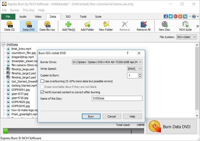 Screen Shot image 1 NCH: Express Burn Disc Burning مفتاح (مدى الحياة / 1 بي سي)