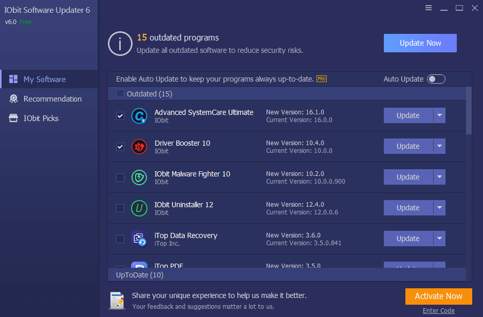 Screen Shot image 0 IObit Software Updater 6 Pro مفتاح (1 سنه / 3 اجهزة كمبيوتر مكتبي)