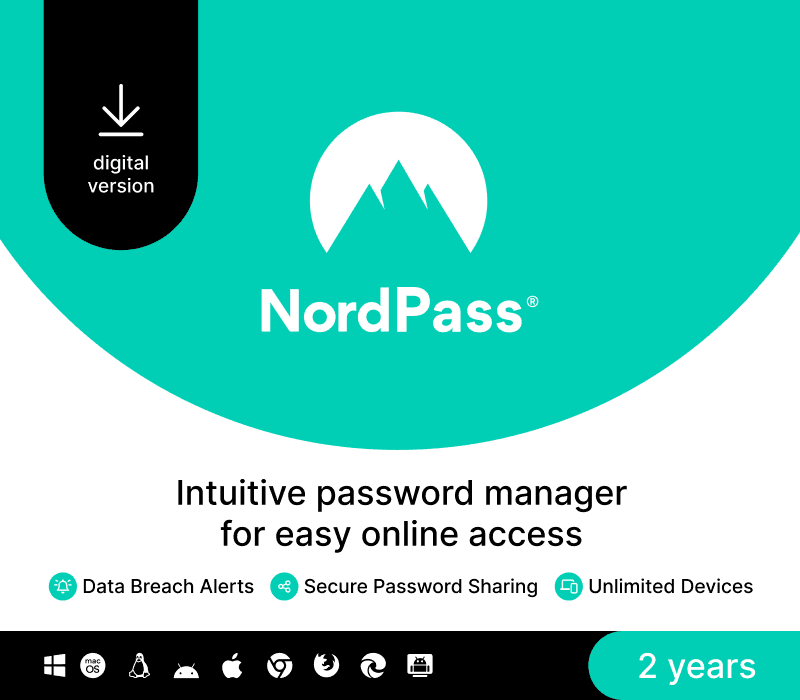 NordPass بريميوم Global مفتاح (2 سنوات / Unlimited اجهزة)